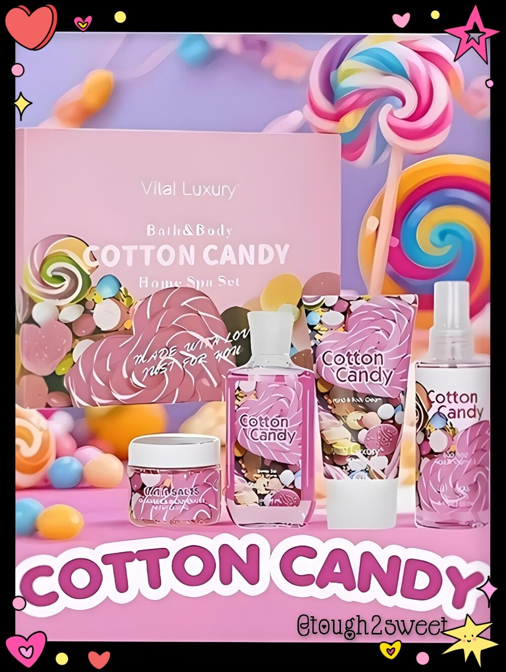 🆕️LAST BOX🍭🍥🍭 HIGHLY SCENTED COTTON CANDY 5 PC BATH SET IN GIFT BOX